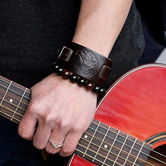 Brown Leather Cuff Bracelet - Picture 3 of 5